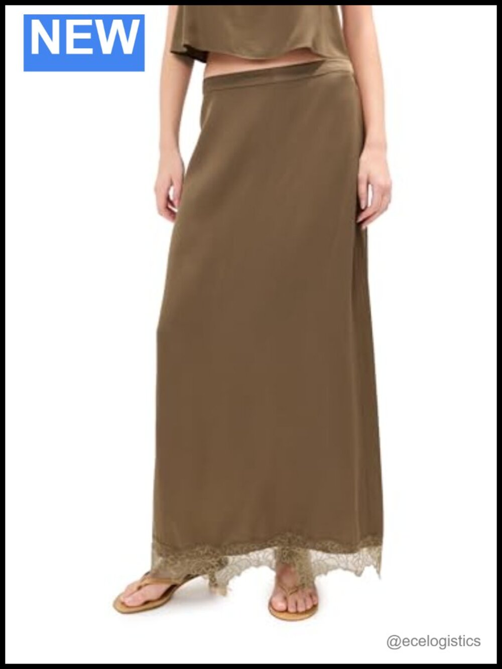 Elegant Charmeuse Maxi Skirt with Lace Trim and Back Slit